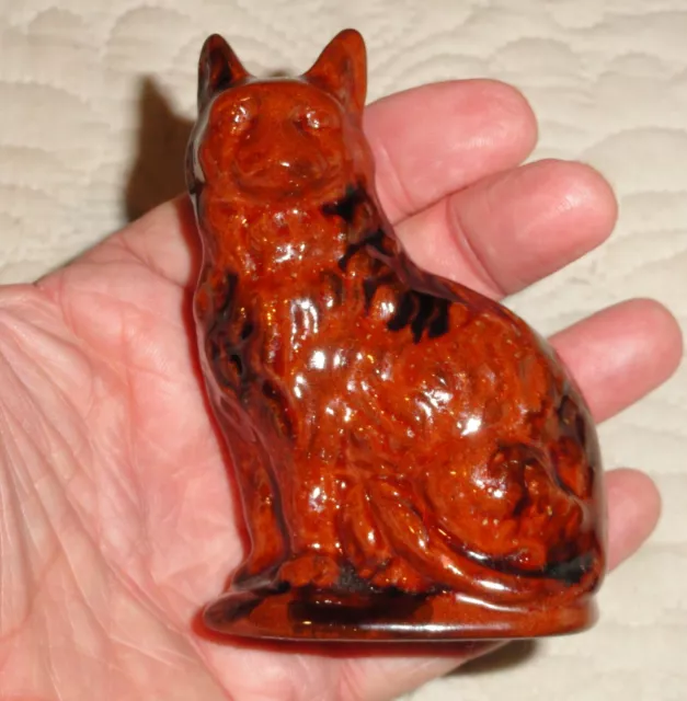 Early Lester Breininger Pottery Glazed Redware Cat Figurine, 1989