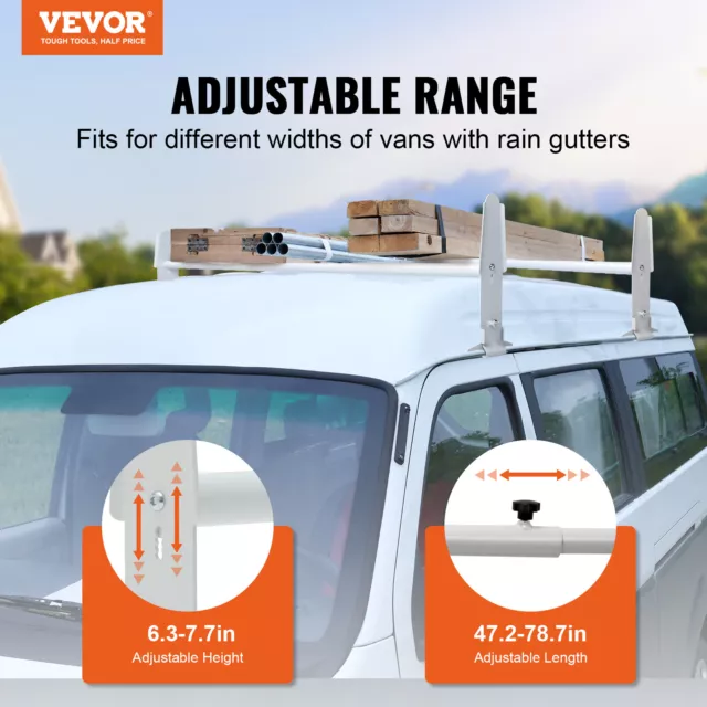 VEVOR 2-Bar Van Roof Ladder Rack Alloy Adjustable 47.2"-78.7" for Full-Size Vans 2