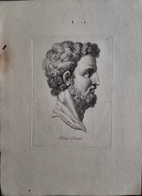 Gravure figurant portrait de profil de Aelius César Burin 18ème