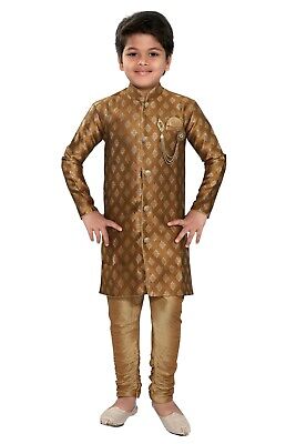 Ragazzi Matrimonio Sherwani Tuta Partywear GOLDEN Biege Indiano Blazer Taglie UK 2