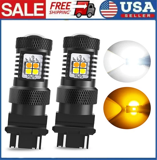2X Error Free White/Amber 3157 LED DRL Switchback Turn Signal Parking Light Bulb
