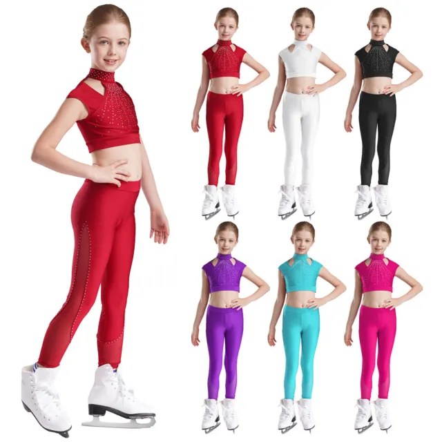 Kids Girls Tracksuits Dance Outfits Ballet Crop Top And Leggings Athletic Set