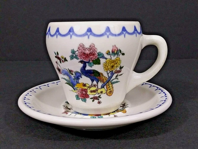 SYRACUSE CHINA Milwaukee Road CM&StP Railroad "PEACOCK" Pattern Cup & Saucer Set 2