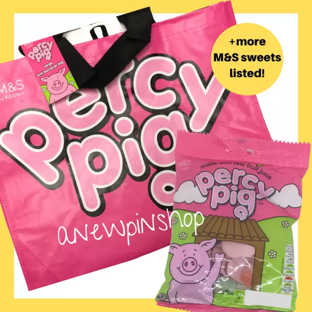 M&S Percy Pig Shopping Bag AntiBacterial Tote Shopper + Sweets Gift Set Marks