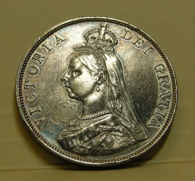 Antique Coin. Great Britain 1889 DOUBLE FLORIN, Queen Victoria. .925 SILVER. NoR
