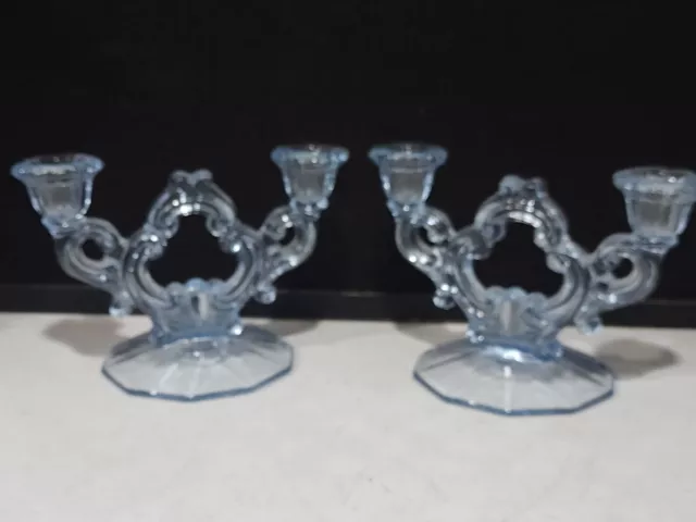 PAIR Cambridge Glass Light Blue 2-Light Candelabra #3400