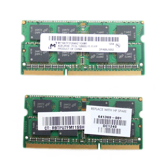 MÉMOIRE RAM MICRON Sodimm 4GB DDR3 PC3L-12800S MT16KTF51264HZ-1G6M1 ...