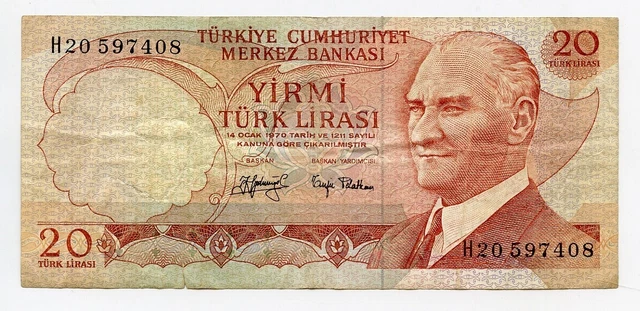 TURKEY 1970 20 Lira P #187