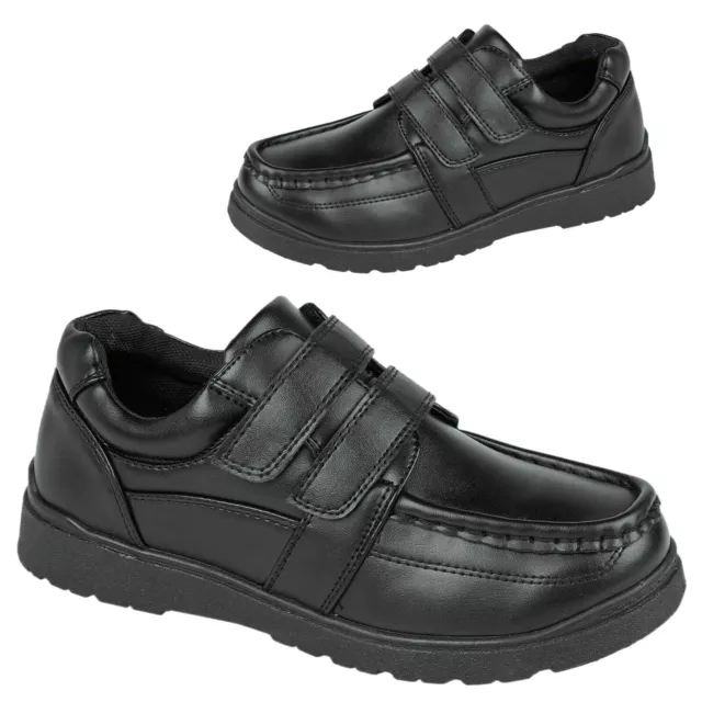 Scarpe da ginnastica ragazzi doppia cinghia bambini scuola palestra sportiva PE casual nere taglia