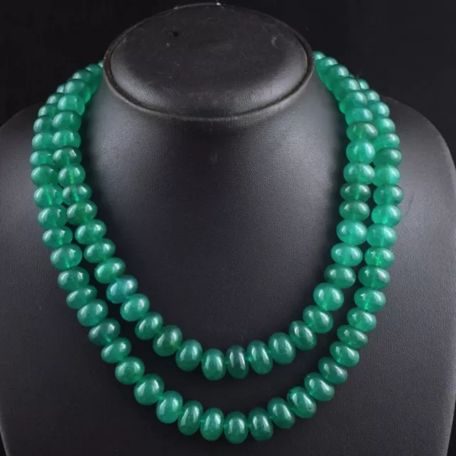 2 Strand 948 Cts Round Pattern Green Emerald Beaded Necklace Jewelry VK 11  E551