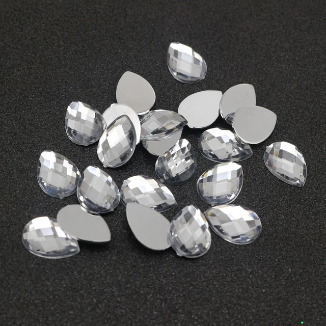 200 gemas de estrás de fondo plano de acrílico transparente 10X14 mm sin orificio