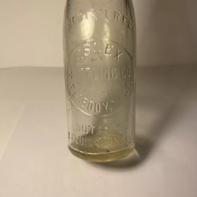 Antique Embossed Glass Crown Top Bottle Essex Bottling Co Peabody, MA