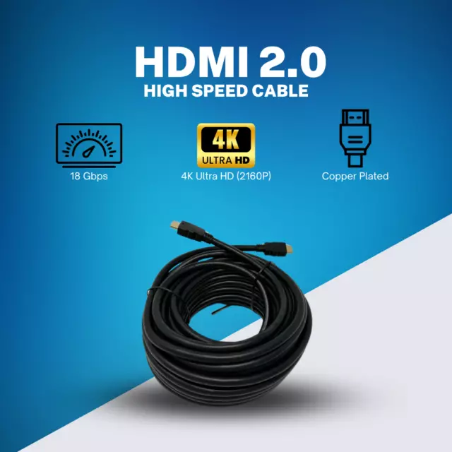 4K 2.0 HDMI Cable Ethernet 4K x 2K High Speed 3D HDTV - 12, 15, 20, 25, 35, 50Ft