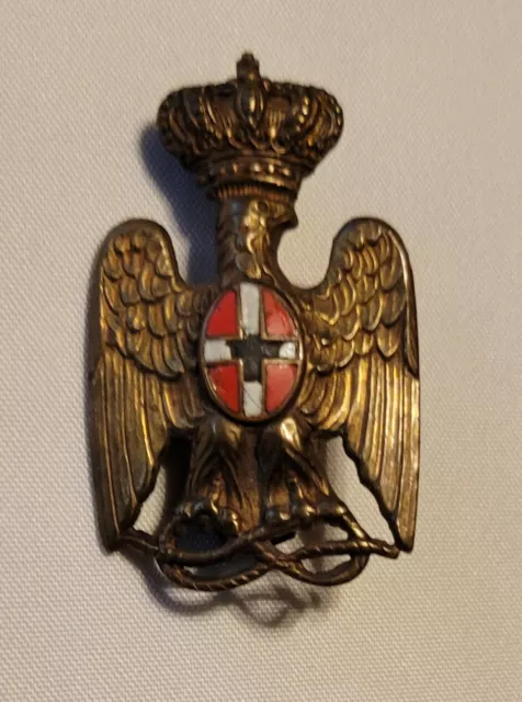 Vintage WWII Enamel Maltese Cross Crowned Eagle Brooch Pin Red White Cross