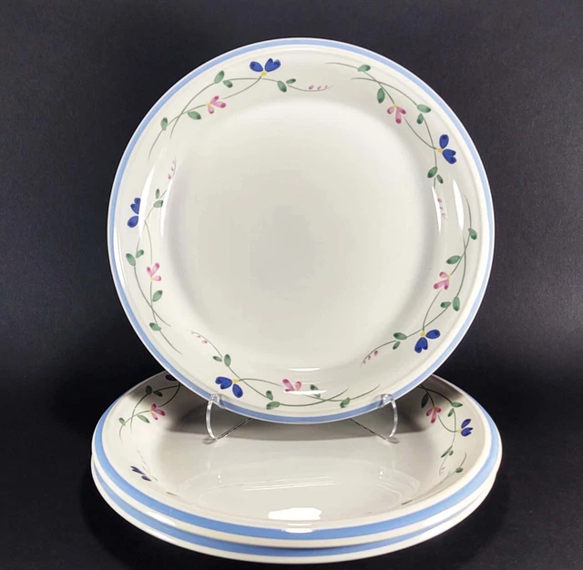 Hearthside Allegro Dinner Plates Blue Trim Floral Rim 10 3/8" Set of 3