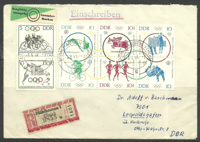 DDR/ Olympia 1964 MiNr 1039/44 Sechserblock auf RECO-Brief !