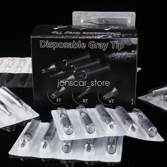 50 piezas Boquilla de Tatuaje Desechable Plástico Estéril Gris Puntas de Tubo RT FT DT