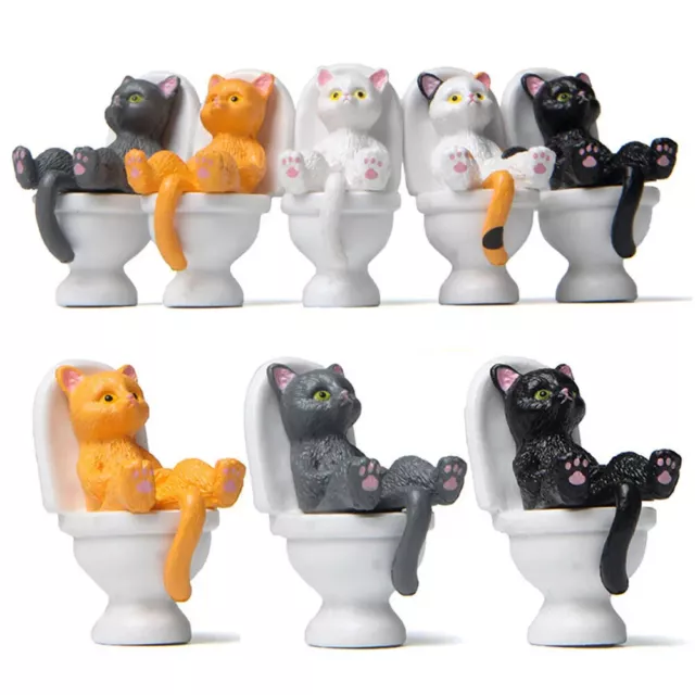 Cat Figures Toilet Sitting Ornament Decoration Miniature Kawaii Funny 1PCS/4PCS