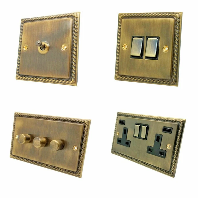 ROPE EDGE Antique Brass Plug Sockets Light Switches Dimmers
