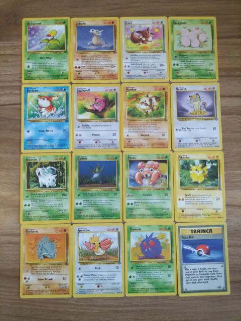 Complete Jungle Common Set - 16 Cards Pokemon and Trainer - /64 WOTC