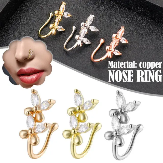 1x Butterfly Fake Nose Ring Slide On Nose Hoop Small Cuff Stud Crawler~