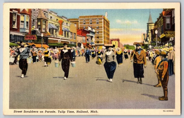 Holland, Michigan MI - Street Scrubbers on Parade, Tulip Time - Vintage Postcard