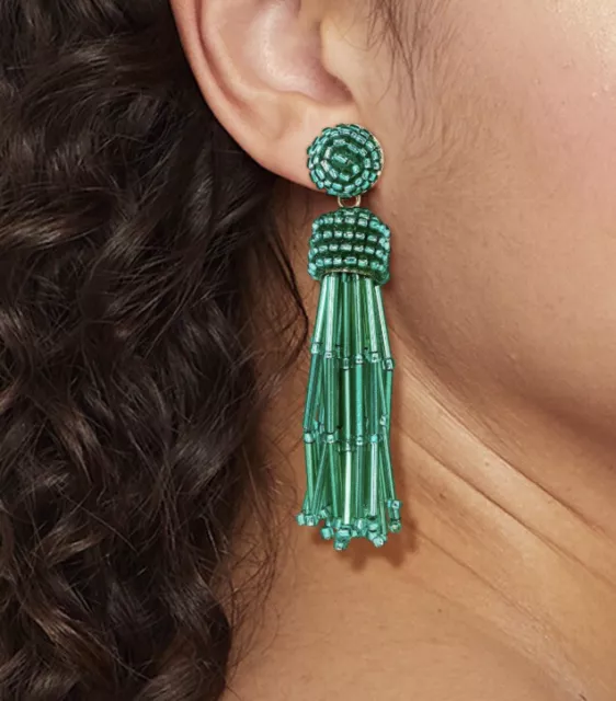 Sugarfix by Baublebar Green Beaded Tassel Statement Drop Earrings