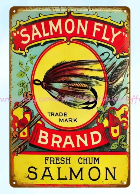 salmon fly fresh chum metal tin sign nostalgic cafe pub wall art