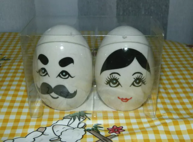 Pair of FACE Salt & Pepper Pots / Shakers : Danish : Ceramic Never Used.NOVELTY