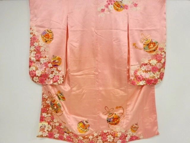 39670# Japanese Kimono / Antique Kimono For Girls / Embroidery / Bell & Flow