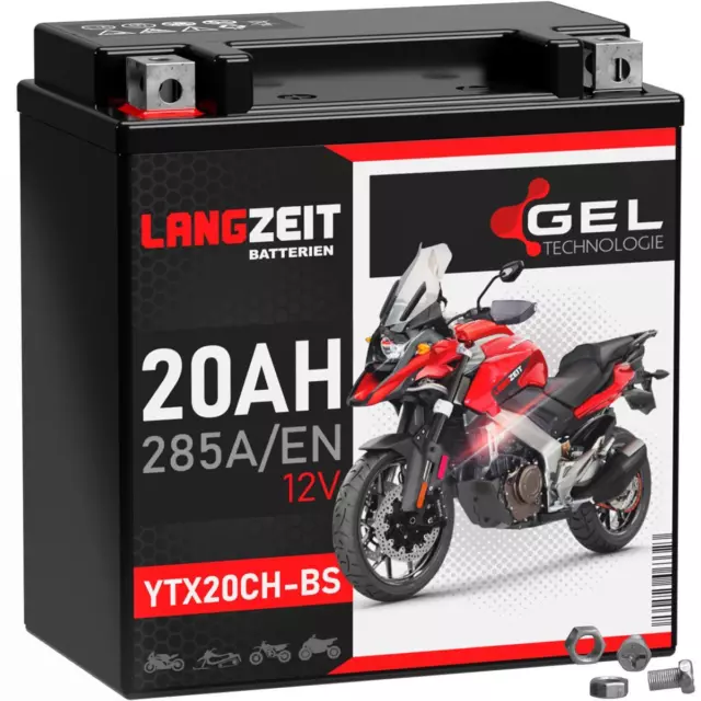 Langzeit YTX20CH-BS Motorradbatterie GEL 12V 20Ah 285A/EN YTX20A-BS 51892 82002