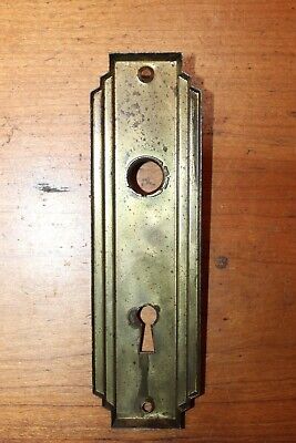 Antique Art Deco Press Steel Keyhole Worn Brass Plated Escutcheon   S-167 3