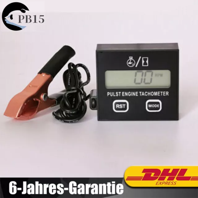 LCD Digital Inductive Tachometer Hour Meter RPM Für Chainsaw Lawn Mower Schwarz