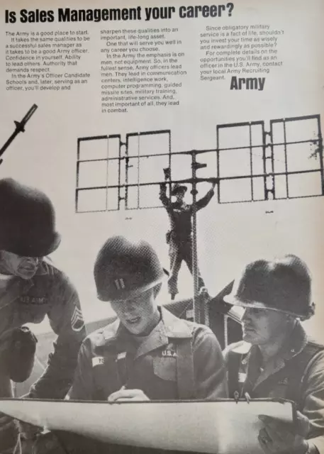 US Army Recruitment Vietnam War Era "Sales Management" Ad 1967 Time 8x11"