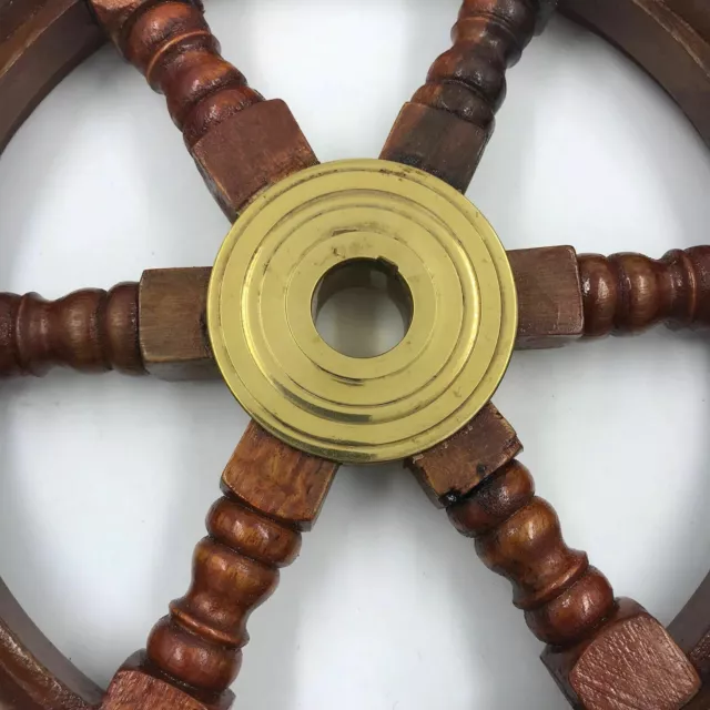 12"Nautical wooden brass ship wheel pirate wall decor Marine boat steering wheel 3