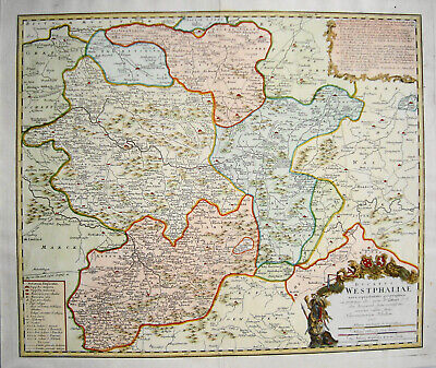 Westfalen Arnsberg Hagen BILSTEIN Mapa de País Grabado Homann Erben 1757