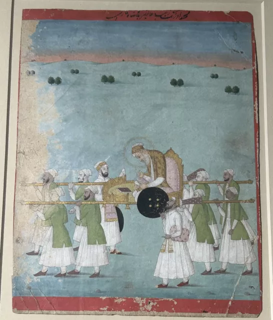 18-19C Indian Mughal Miniature Gouache Gold Painting Death Of Emperor Aurangzeb