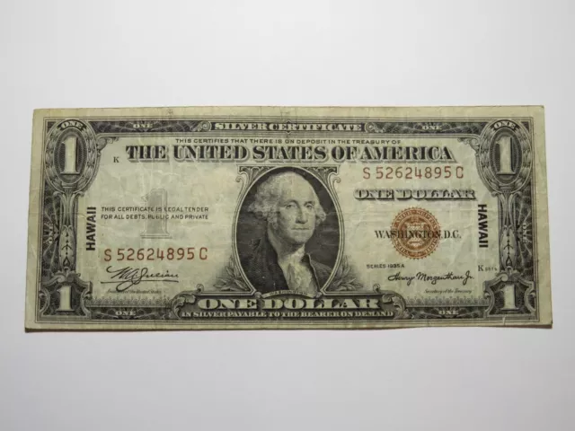 $1 1935 Hawaii HI Silver Certificate Brown Seal WWII Emergency Issue Bill FINE