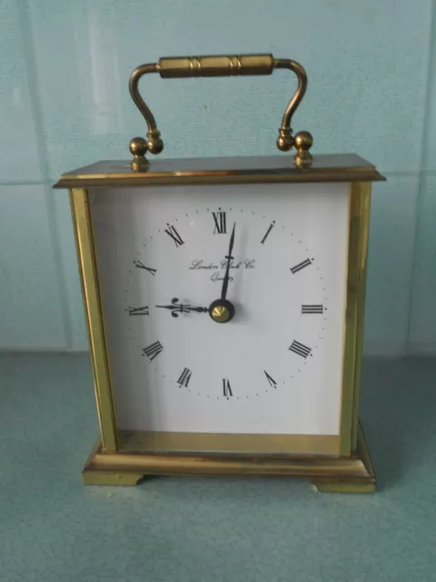 Vintage London Clock Co Square Brass Metal Carriage Clock With Quartz Movement