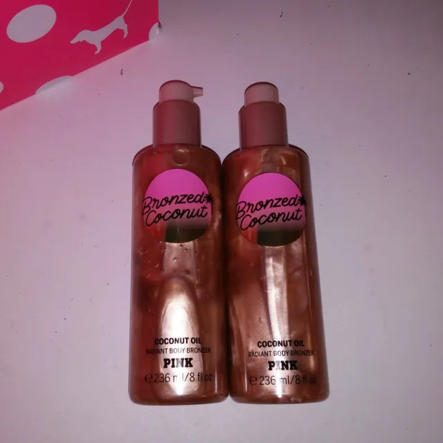 Set of 2 Victoria Secret PINK Bronzed Coconut Oil Radiant Body Bronzer 8oz Each