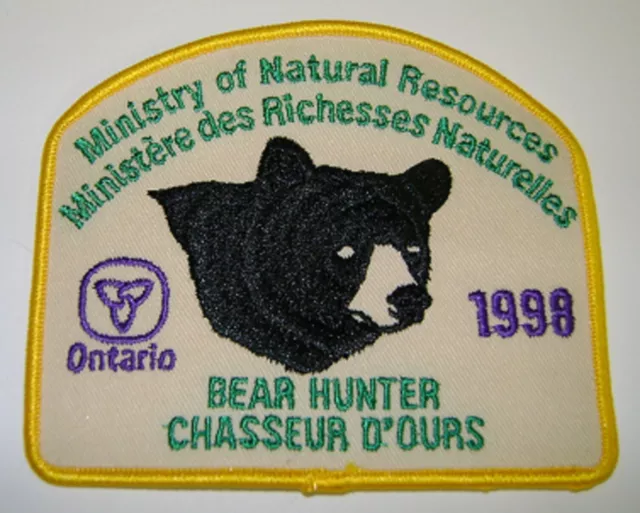 1998 Ontario Mnr Bear Hunter Patch Deer-Moose-Elk-Hunting Fishing Conservation