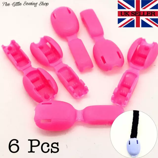 6 Pink Neon Oval Shape Zip Clips Buckle Zipper Pulls Cord End