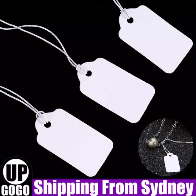 100-500 White Paper Jewelry Clothes Label Price Tags With Elastic String 33x18mm