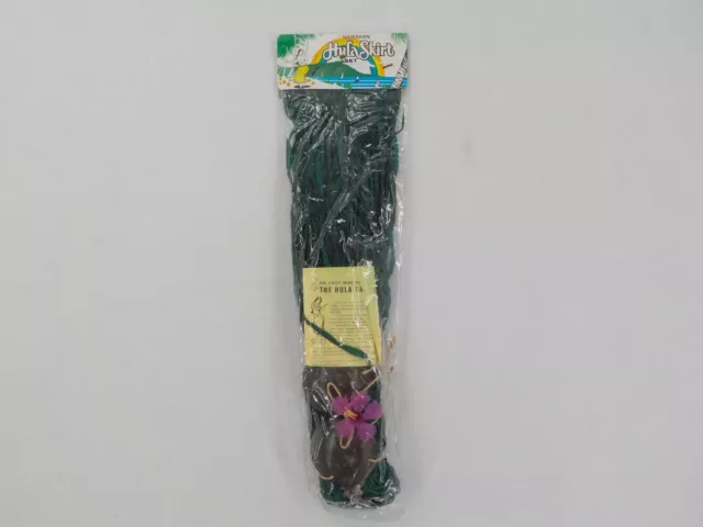 JR MISS 13-15yr HAWAIIAN HULA SET GREEN GRASS SKIRT TOP SHELL LEI PINKHAIRFLOWER