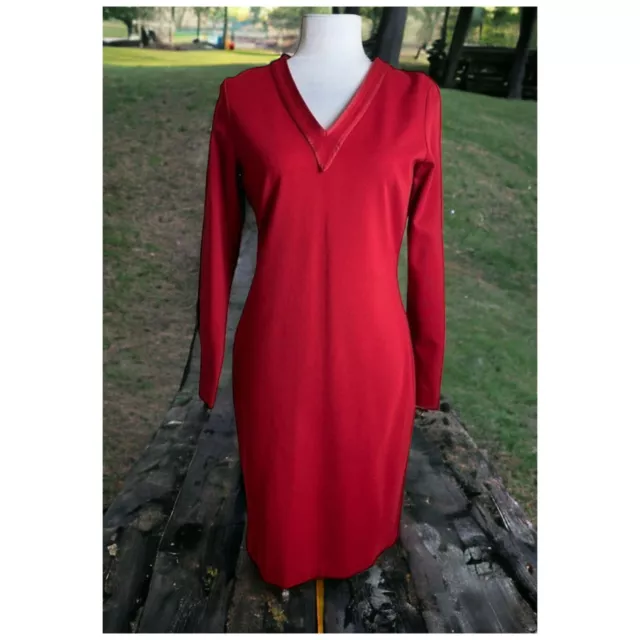 Doncaster Collection Dress NWT $325 Scarlett Red Split Long Sleeve Shift Sz 4