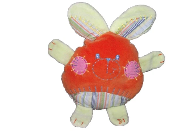 Doudou Takinou Lapin Orange  patte vert jour rose   Hochet
