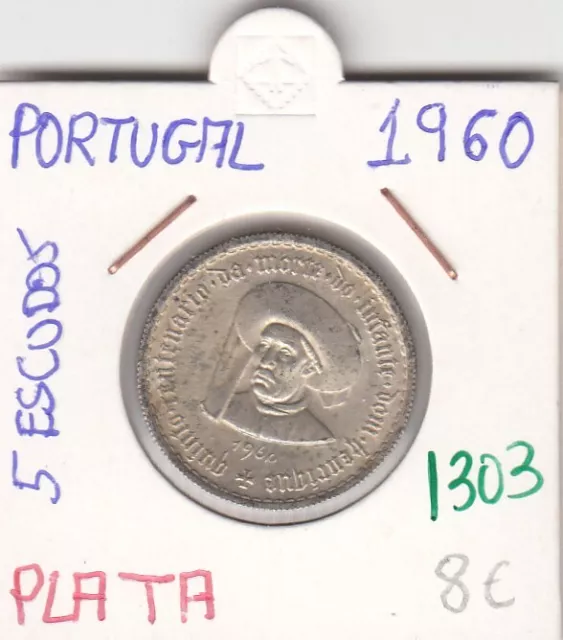 Cr1303 Moneda Portugal 5 Escudos 1960 Plata Ebc 8