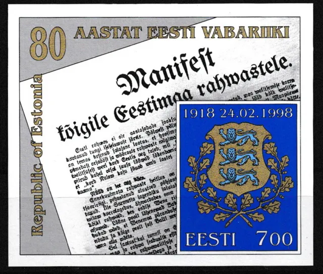 Estland - 80. Jahrestag der Proklamation Block 11 postfrisch 1998 Mi. 317