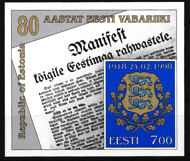 Estland - 80. Jahrestag der Proklamation Block 11 postfrisch 1998 Mi. 317