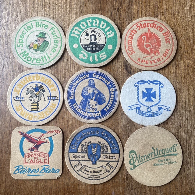 Beer Mats Job Lot x9 Vintage German Belgian Euro Rare Pub Man Cave Collection #3